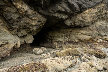 Entrance To Dark Sea Cave At Low Tide On Meyers Beach