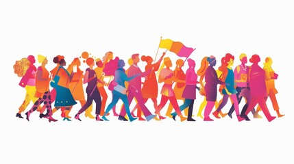 Obraz premium United Voices - Diverse Characters Marching for Social Justice in Vibrant 2D Illustration