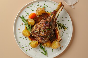 A Delectable Roasted Lamb Shank Dinner With Aromatic Herbs and Roasted Vegetables
