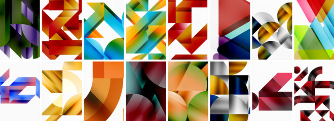 Set of abstract minimal geometric backgrounds with lines, circles and triangles. Vector Illustration For Wallpaper, Banner, Background, Card, Book Illustration, landing page