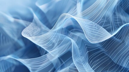 Fototapeta premium Abstract blue and white wave pattern resembling flowing fabric or light waves, perfect for backgrounds and modern designs.