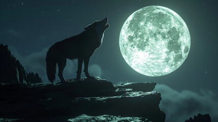 Majestic Wolf Howling Beneath the Full Moon