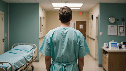 a male patient in a patient's suit ahead of surgery