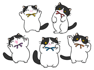 Vector Illustration of Cartoon Cat Characters on Isolated Background