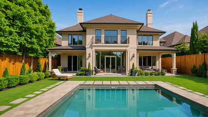 a luxurious country house with an outdoor swimming pool