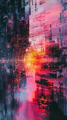 Fototapeta premium Digital Matrix Meltdown: Abstract Glitch Artwork with Pixelated Patterns and Data Corruption