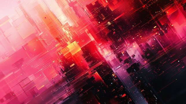 Glitchscape: Abstract Digital Illustration with Pixelated Patterns and Tech Malfunctions