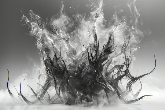 abstract art, black smoke rising, organic shapes, tentacles and thorns, alien creature, shadow anemone, photorealistic // ai-generated 