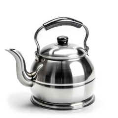 Modern Stainless Steel Tea Kettle with Spout Isolated on White Background