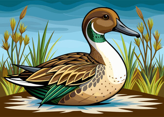 Vector illustration of northern pintail duck 