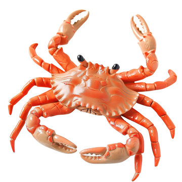 A red crab with large claws, isolated on a black background.
