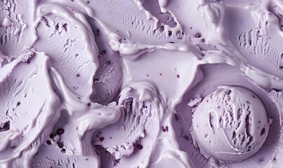 Obraz premium A ball of purple ice cream lying on a melted ice cream