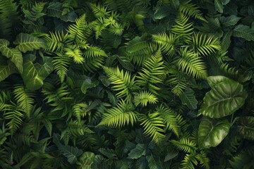 Fototapeta premium Capture a high-angle view of a lush, vibrant fern in a forest setting, emphasizing intricate details and rich green tones, ideal for a digital illustration,