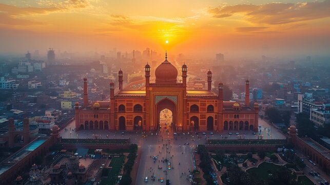 Aerial shot of the bustling streets and historic architecture of Karachi