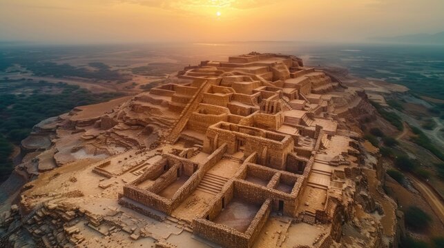Aerial view of the ancient Mohenjo-Daro ruins in the Sindh province