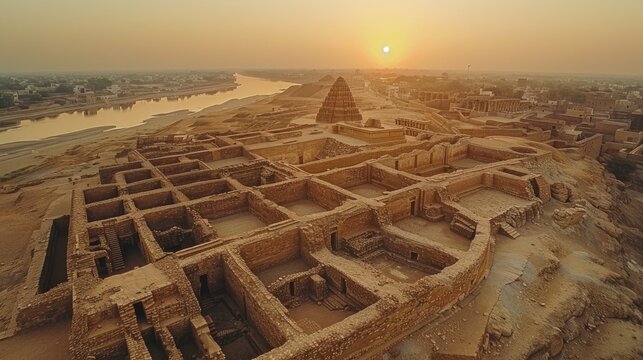 Aerial view of the ancient Mohenjo-Daro ruins in the Sindh province