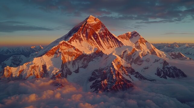 Drone shot of the iconic K2 mountain with climbers on the ascent