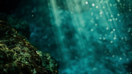 Obraz premium A mysterious underwater shot highlighting the undulating halocline in a cenotes depths.