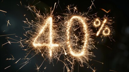 Sparkling fireworks forming 40 percent symbol, celebratory concept