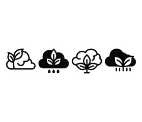 eco cloud pollution environment icons symbol sign vector design simple flat illustration black white colors