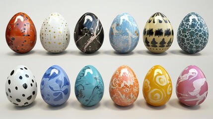 Colorful Easter eggs with various patterns,