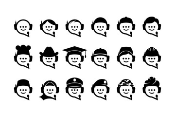 Collection of customer call service bubble chat icon logo designs with person head vector symbol