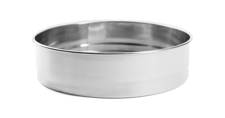 One metal sieve isolated on white. Kitchen utensil