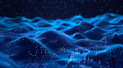 Blue digital data streams creating a futuristic network. Abstract visualization of information flow in cyberspace. Perfect for technology and big data applications.