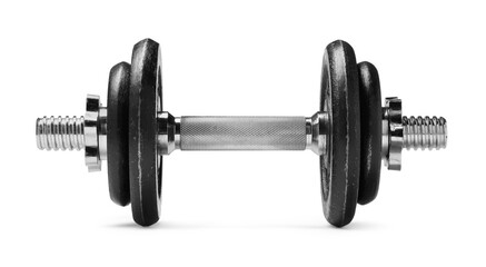 Metal dumbbell isolated on white. Sports equipment