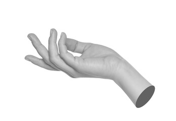 Woman's hand holding something on white background. Black and white effect