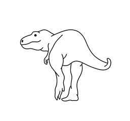 Vector isolated one single dinosaur tyrannosaurus rex trex rear view colorless black and white contour line easy drawing © MariMuz