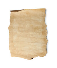 Fototapeta premium Sheet of old parchment paper isolated on white, top view