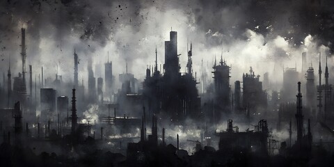 Fototapeta premium Monochrome Grungy Textured Background: Industrial Dystopian Vibes. Perfect for: edgy designs, dystopian-themed presentations, industrial aesthetics, digital art projects, graphic design elements.