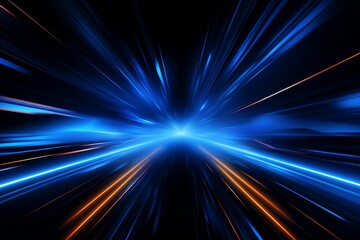 Dynamic abstract background with futuristic blue light beams and motion blur effect, ideal for technology and innovation themes.