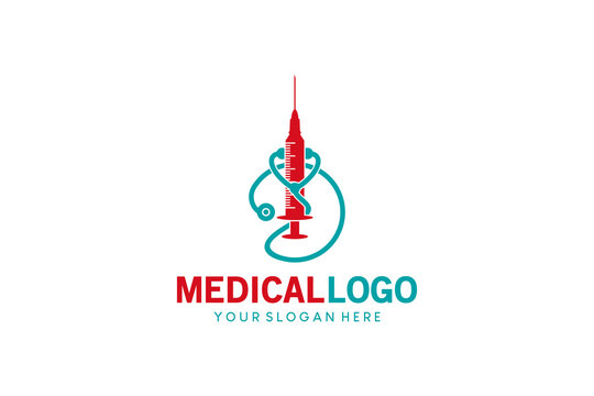 Stethoscope and syringe logo design with creative concept, health care and medical logo