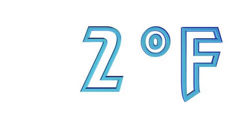 Blue number two with a Fahrenheit sign on a white background isolate. Temperature, weather, thermometer.