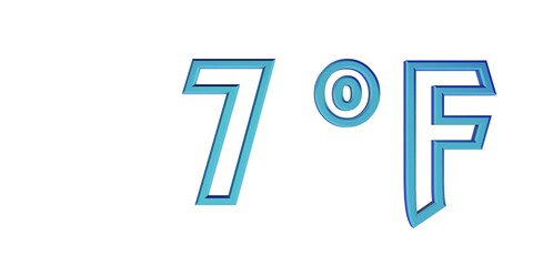Blue number seven with a Fahrenheit sign on a white background isolate. Temperature, weather, thermometer.