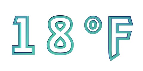 Blue number eighteen with a Fahrenheit sign on a white background isolate. Temperature, weather, thermometer.