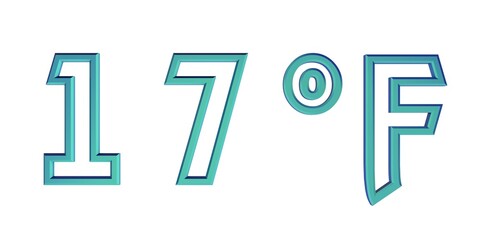 Blue number seventeen with a Fahrenheit sign on a white background isolate. Temperature, weather, thermometer.