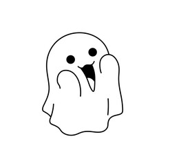 Vector isolated cute ghost under a sheet character colorless black and white contour line easy drawing