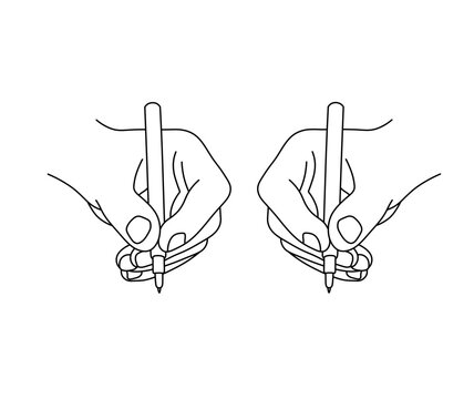 Vector isolated hand writing with pen left and right hands with pencil colorless black and white contour line easy drawing