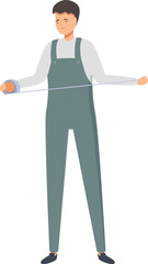 Construction worker is holding a tape measure, preparing to measure for a home improvement project