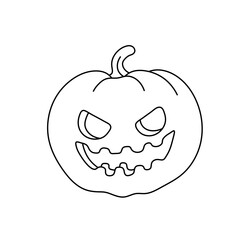 Vector isolated one single simple halloween pumpkin  head with a carved face colorless black and white contour line easy drawing