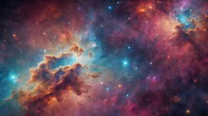 Fototapeta premium Colorful space galaxy cloud nebula. Stary night cosmos, close up of vibrant nebula in the night sky, view from outer space background, colorful abstract nebula space galaxy, fantastic supernova