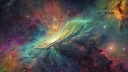 Fototapeta premium Colorful space galaxy cloud nebula. Stary night cosmos, close up of vibrant nebula in the night sky, view from outer space background, colorful abstract nebula space galaxy, fantastic supernova