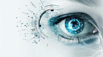 Futuristic AI Training Products Banner on White Background with Blank Center, Minimalistic Design for Purchasing, Eye-Catching Composition