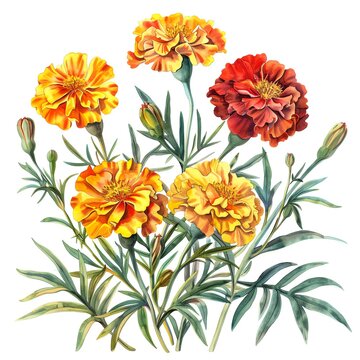 marigold flowers watercolor painting on white clip art preview