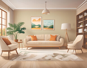 Modern living room with fireplace