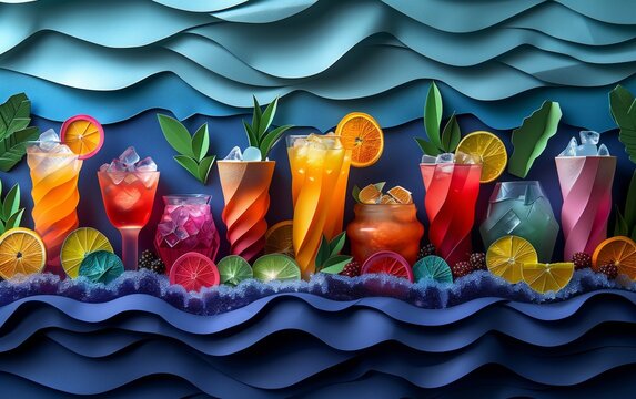 Refreshing summer drinks with ocean-inspired paper art
