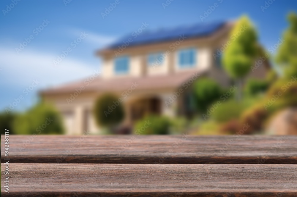 Poster The empty wooden table top on farm background